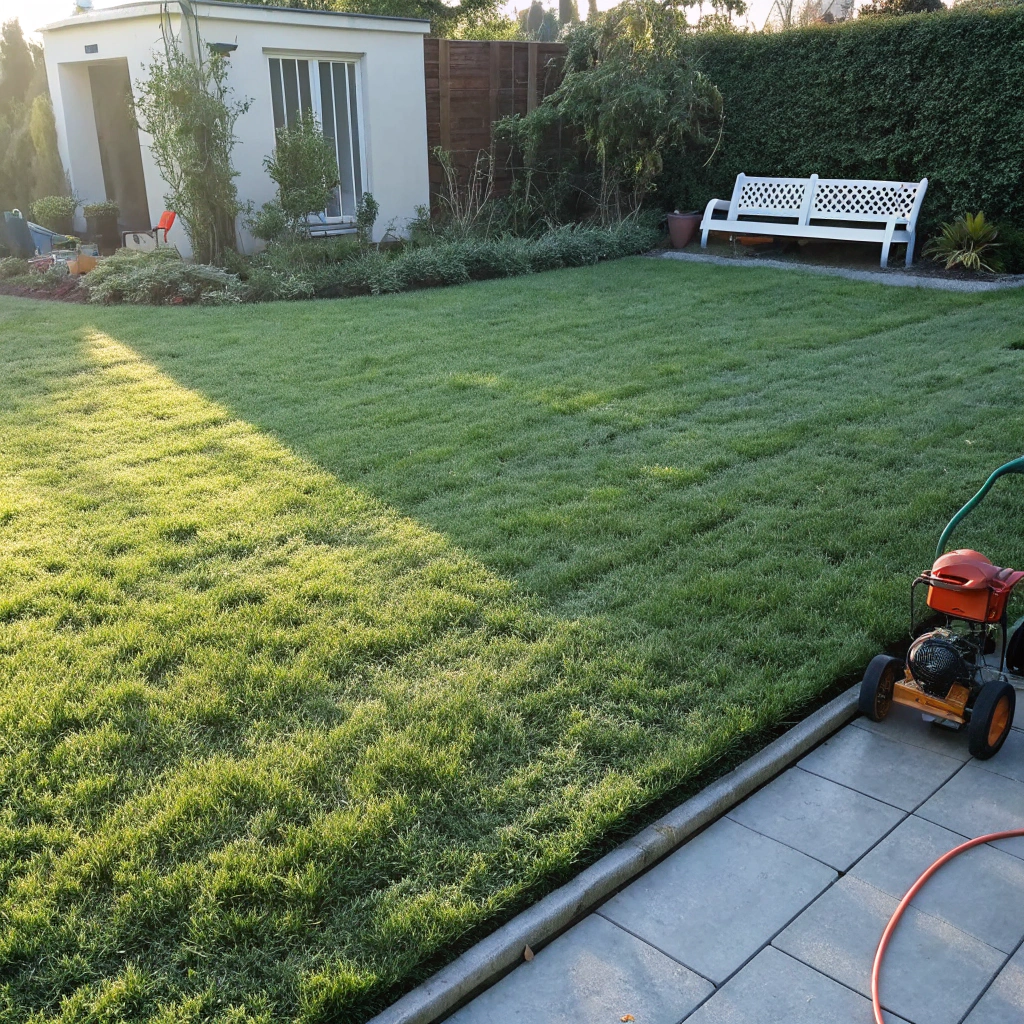Warm evening light hitting a healthy lawn