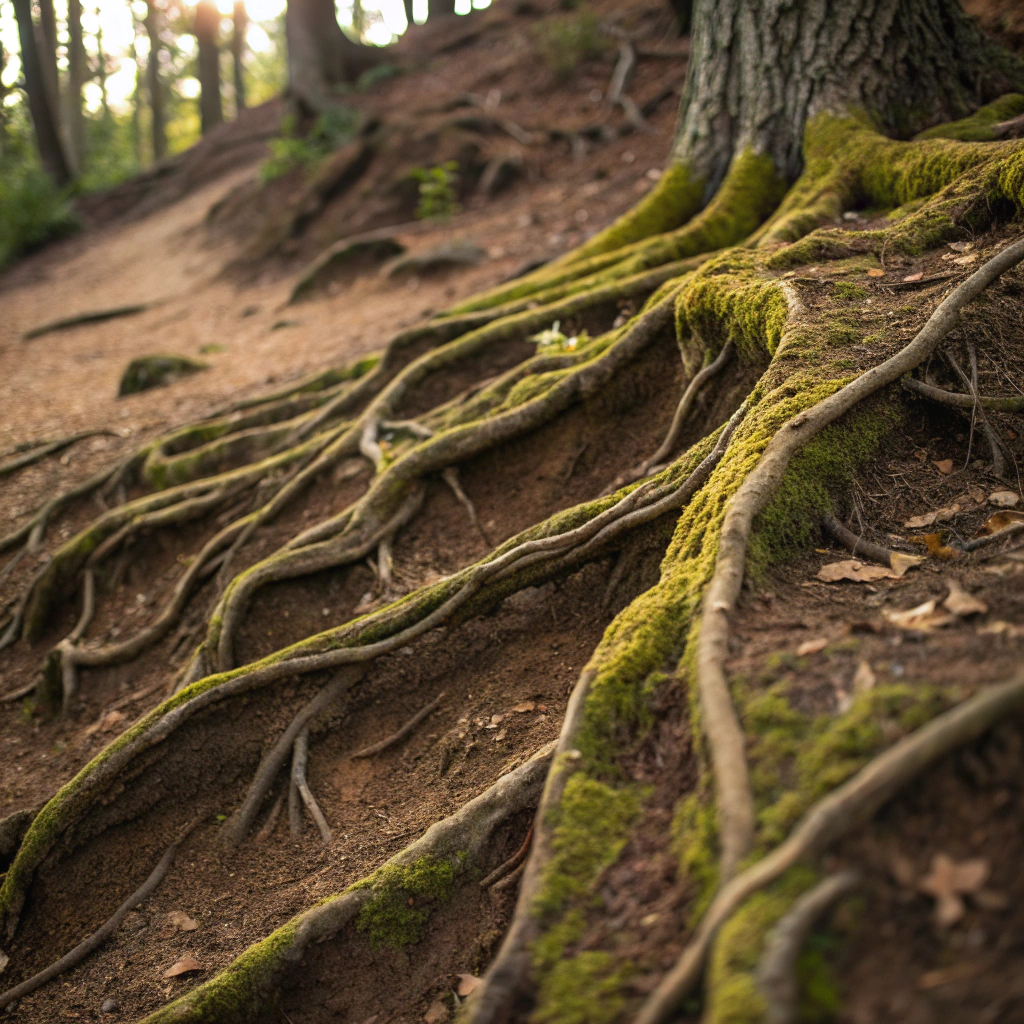 Close-up of rich soil and strong grass roots