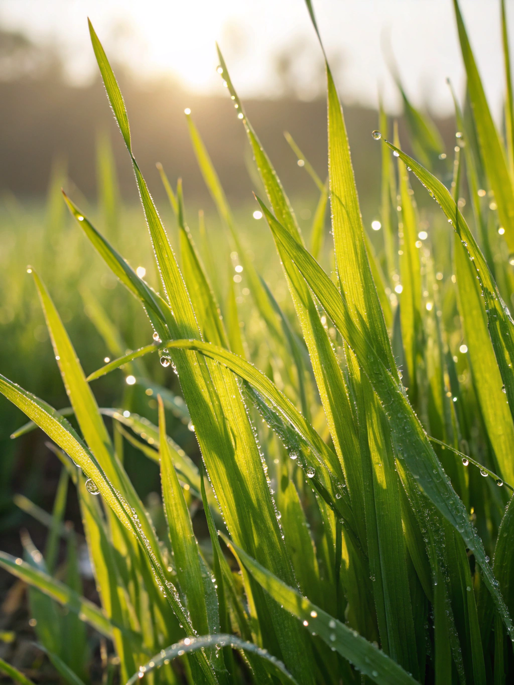 Close up of healthy green grass blades